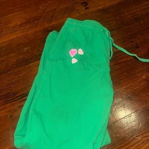 Roller Rabbit Green Joggers with Pink Heart Accents